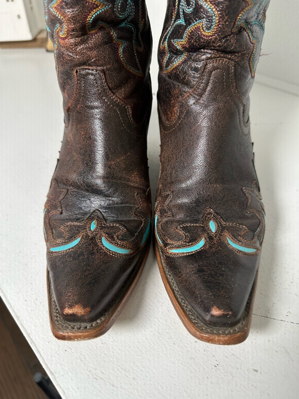 Corral Boots Womens 7M Brown Turquoise Inlay Western Cowboy Boots Embroidered - Picture 3 of 9